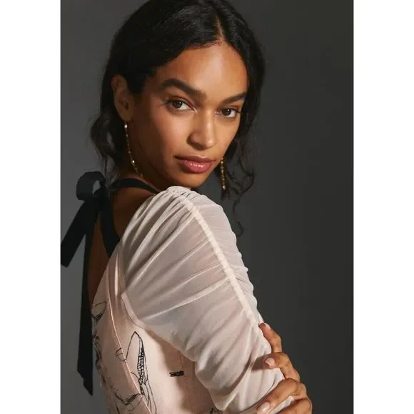 New By Anthropologie Dragonfly Novelty Sweetheart Midi Dress Size US6 - Picture 2 of 10